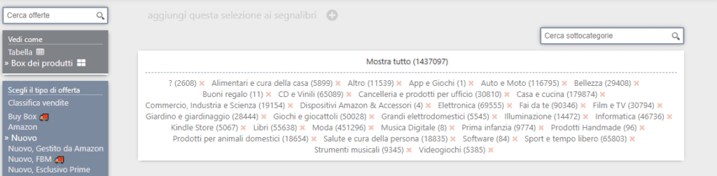 scelta categorie come trovare errori di amazon su keepa